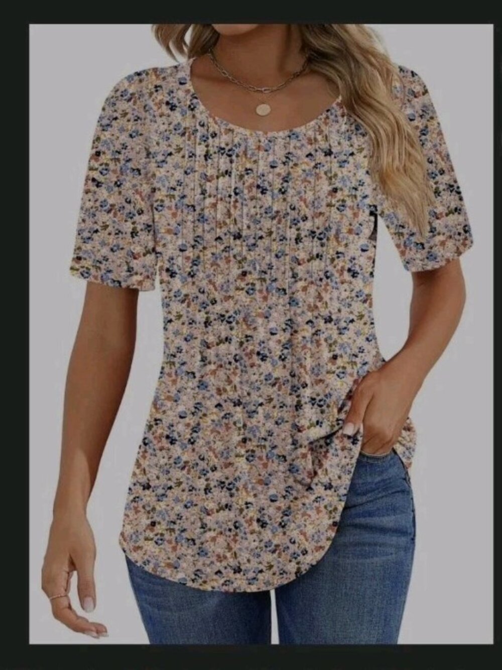 Fantaslook Floral Print Pleated Tunic Top Size Medium - Picture 6 of 9